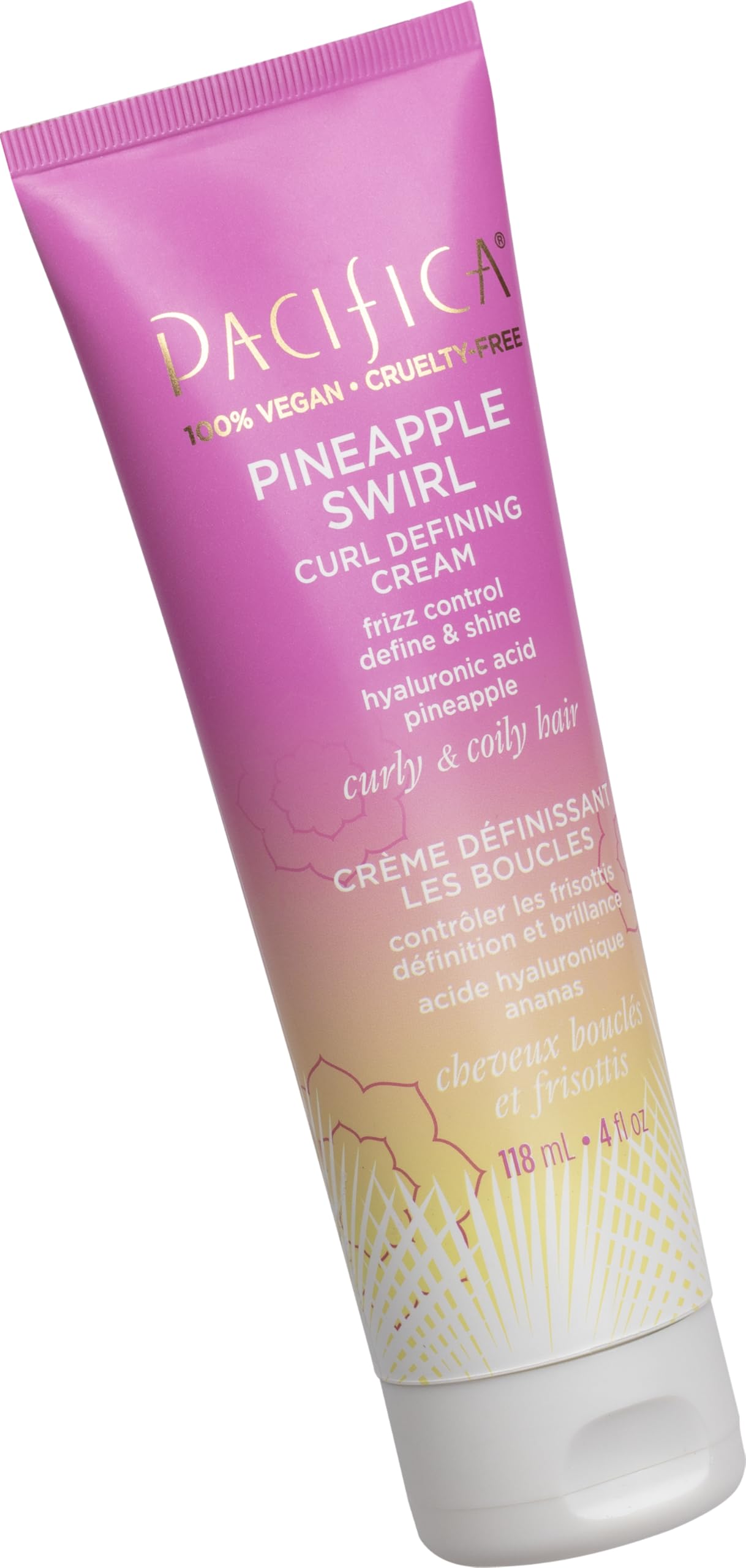 Pacifica Pineapple Swirl Curl Defining Cream – Coconut Oil & Hyaluronic Acid for Bouncy, Soft, Frizz-Free Curly Hair – 4 Oz