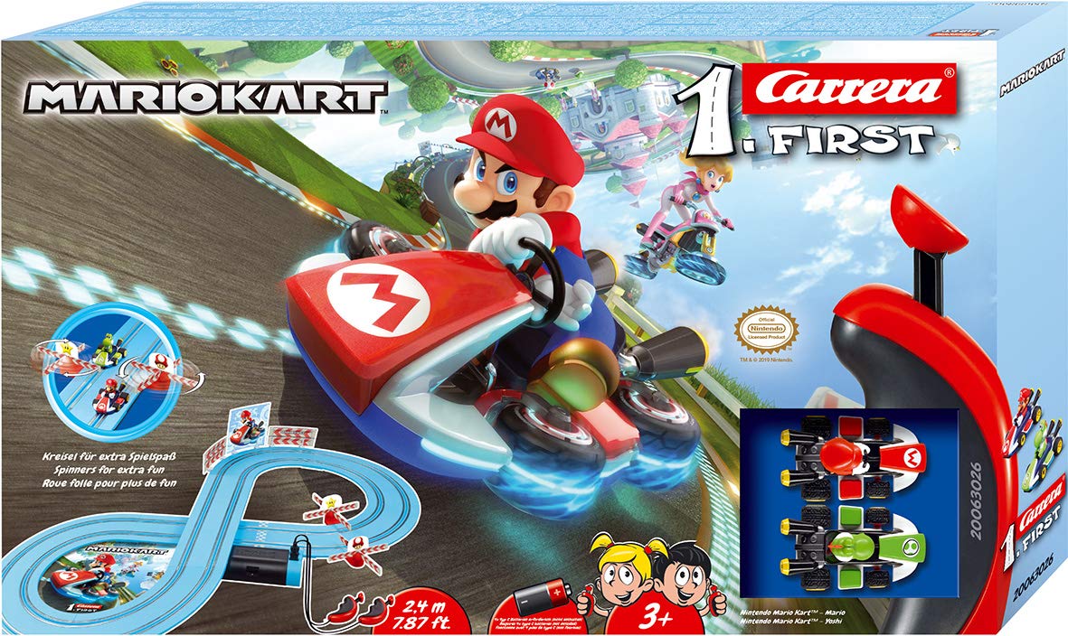 Carrera First Nintendo Mario Kart Slot Car Set with Mario & Yoshi Cars – Battery-Powered Beginner Racing Track Toy for Kids 3+