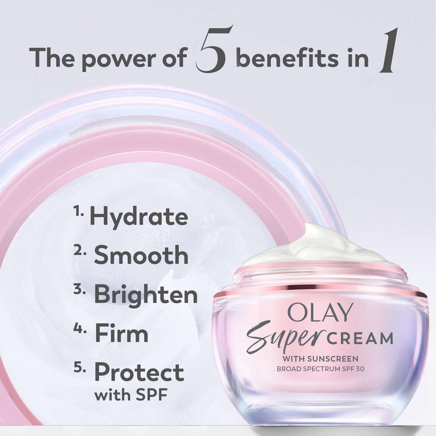 Olay Super Cream SPF 30 Face Moisturizer – 5-in-1 Hydrating, Brightening & Firming with Niacinamide, Vitamin C & Collagen Peptide, 1.7 oz