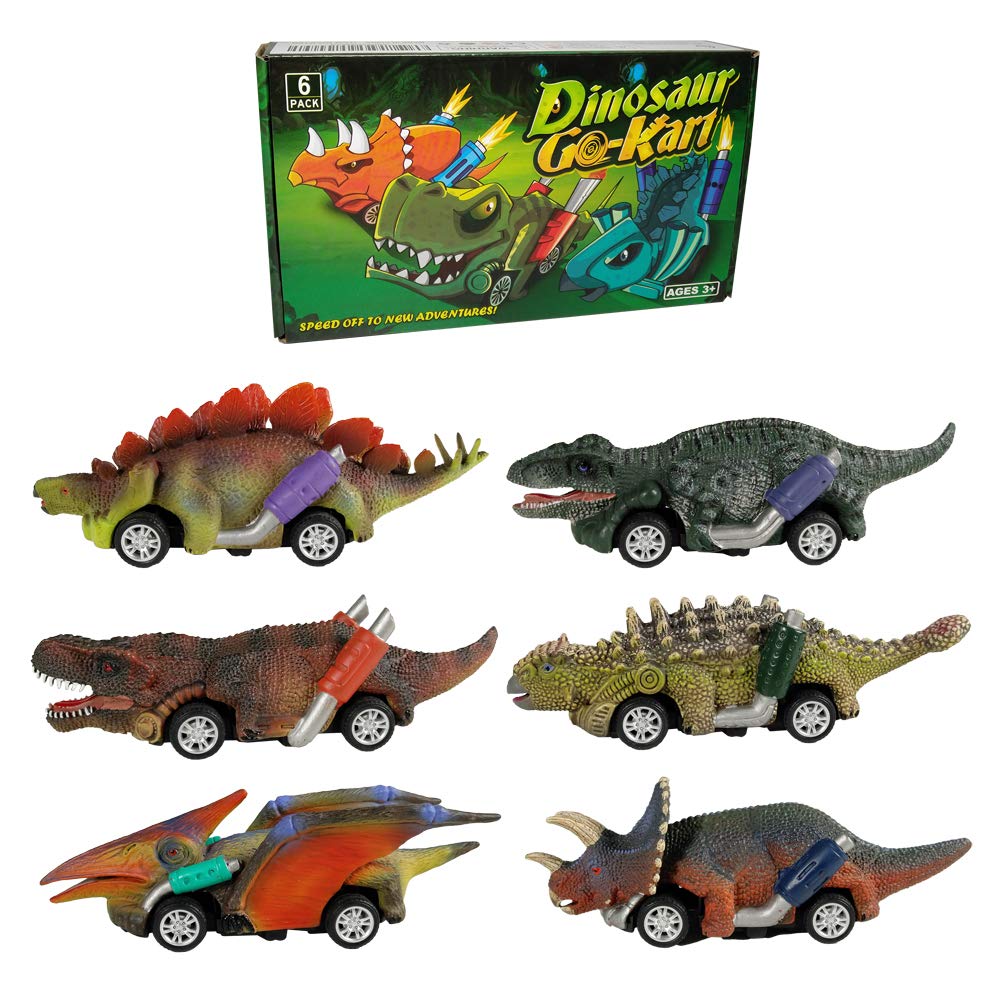 DINOBROS 6-Pack Dinosaur Pull Back Cars Toy Set for Toddlers & Kids Ages 3+ | T-Rex & Dino Vehicles, Fun Dinosaur Games for Boys & Girls