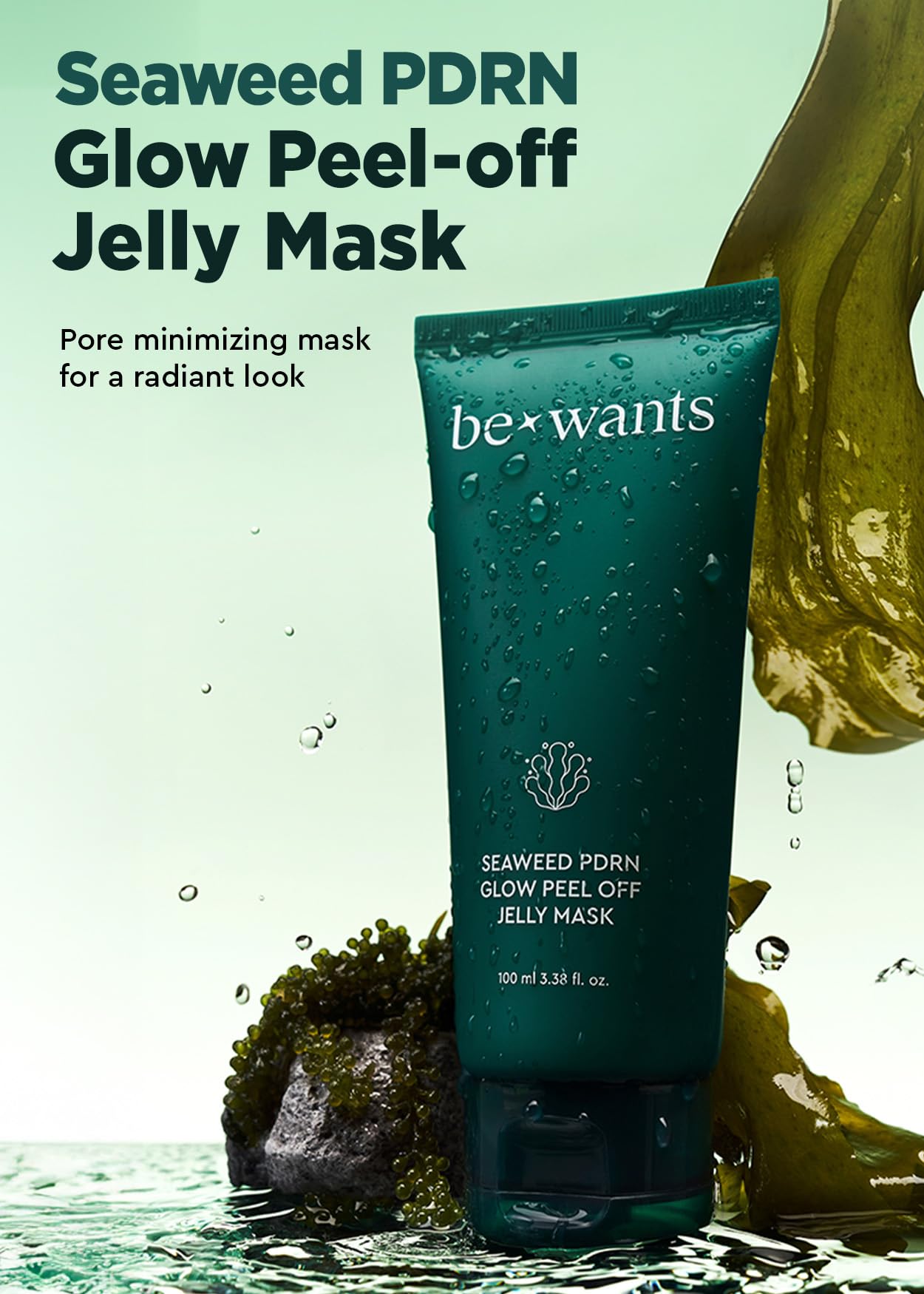 Bewants Seaweed PDRN Peel-Off Jelly Mask 3.38 fl oz – Exfoliating AHA BHA Niacinamide Mask for Pores & Smooth Skin, 1 Pack