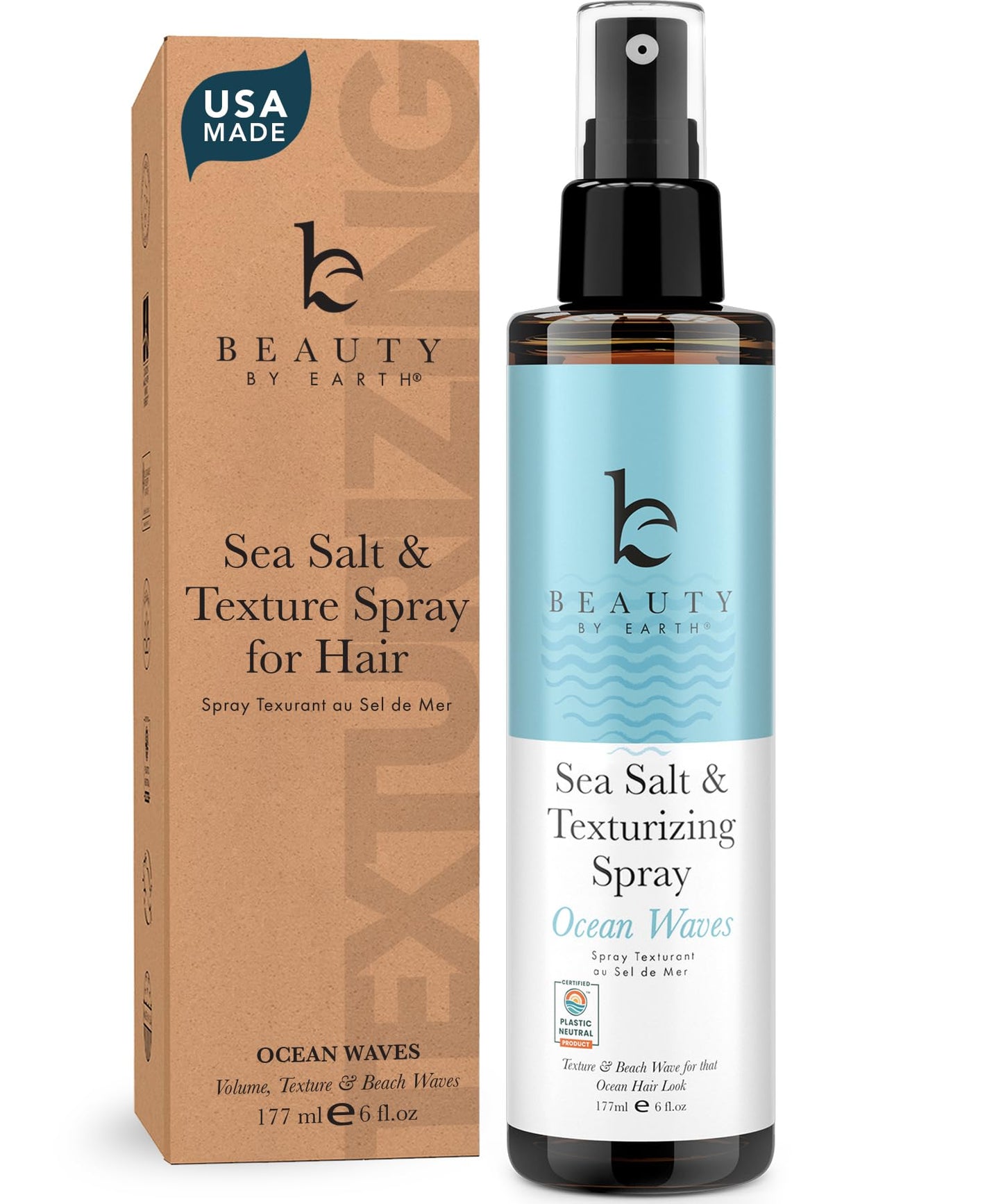 Beauty by Earth Sea Salt Spray for Textured Beach Waves & Volume - USA Made with Organic Ingredients, Texturing and Volumizing Spray for Fine Hair for Men & Women