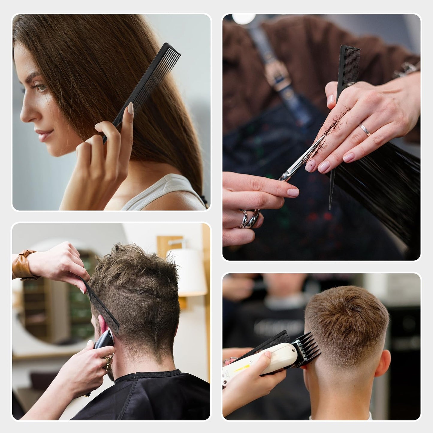 2Pcs Rat Tail Comb Parting Combs for Women, Fine Tooth Parting Tip Carbon Fiber Root Teasing Anti Static Hair Comb for Styling (Green,Black)