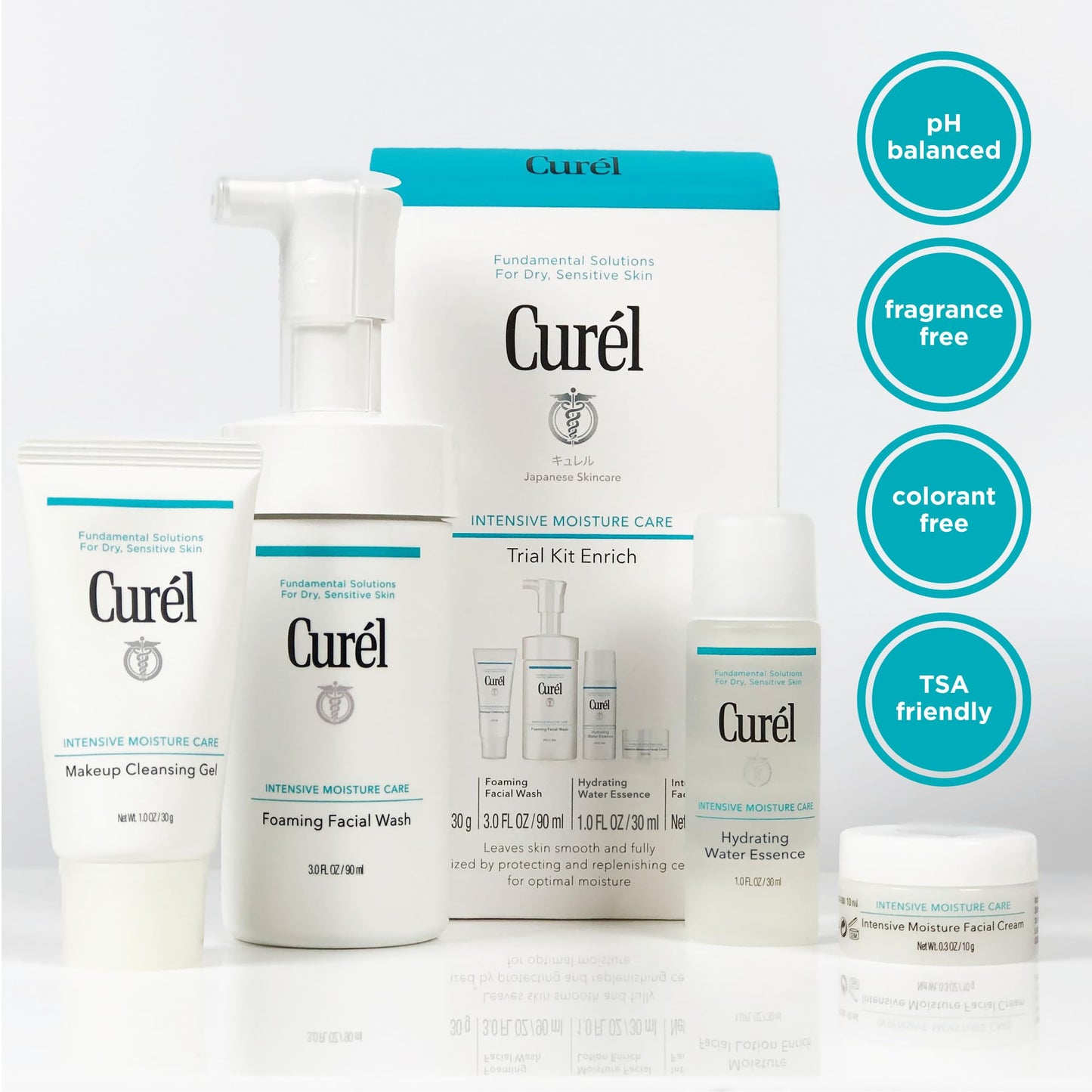 Curel Japanese Skin Care Travel Size Toiletries, for Dry, Sensitive Skin, Travel Size Face Wash, Lotion, & Makeup Remover