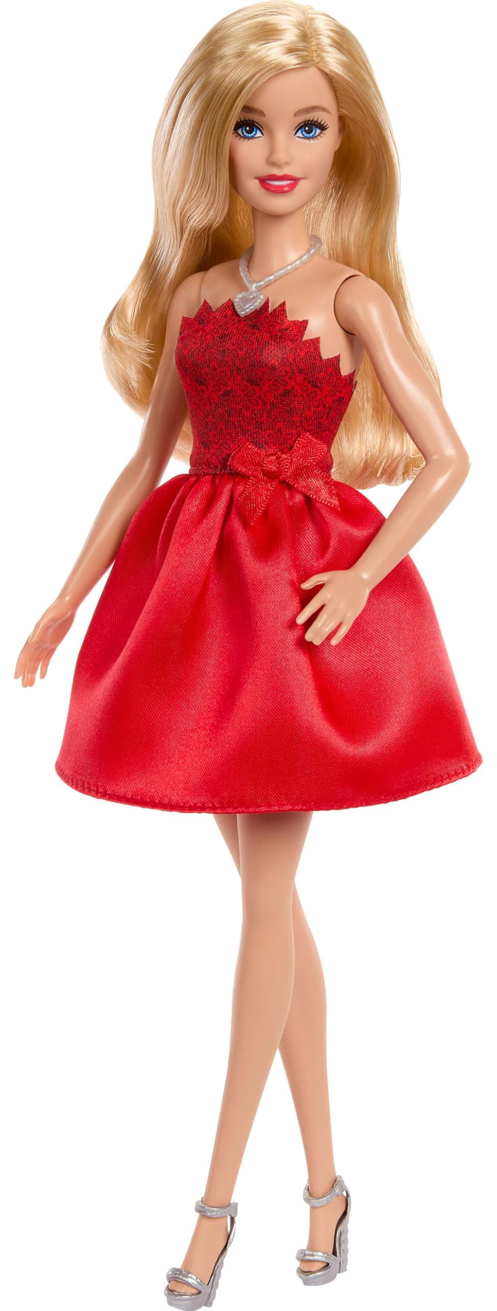 Barbie Mattel 80th Anniversary Ruby-Red Celebration Blonde Fashion Doll Wearing Red Dress with Silvery Shoes & Necklace, Collectible Toy