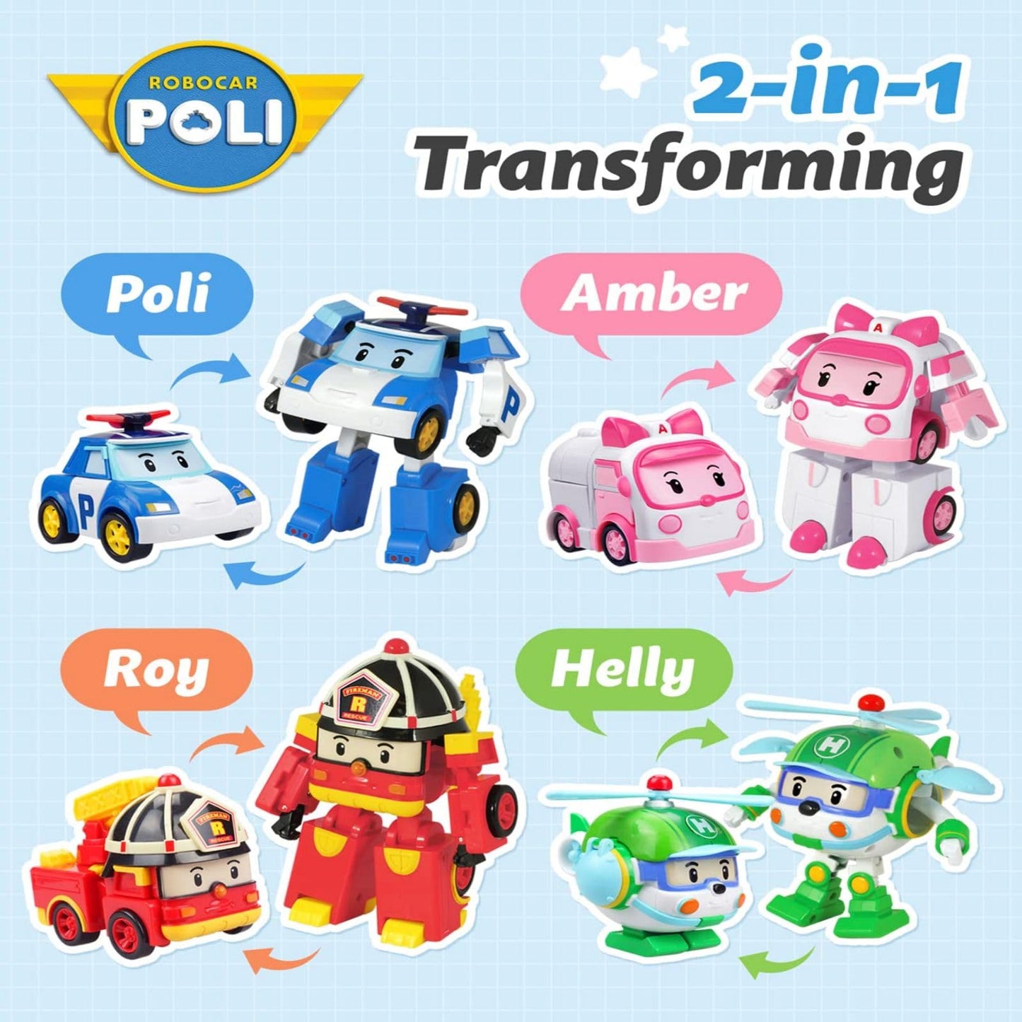 Robocar Poli 4" Transforming Robot – Poli Police Car Toy, STEM Role Play Vehicle for Kids 3+, Birthday & Holiday Gift