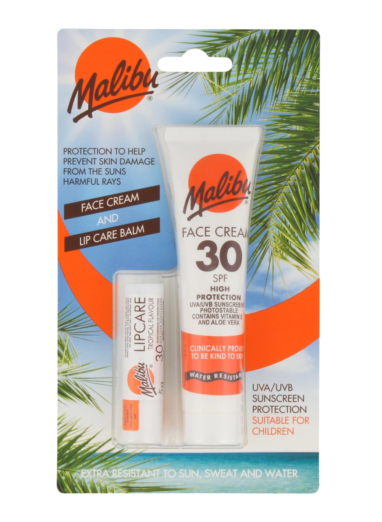Malibu Duo Pack Sun Protection Face Cream and Lip Balm SPF 30 Water Resistant