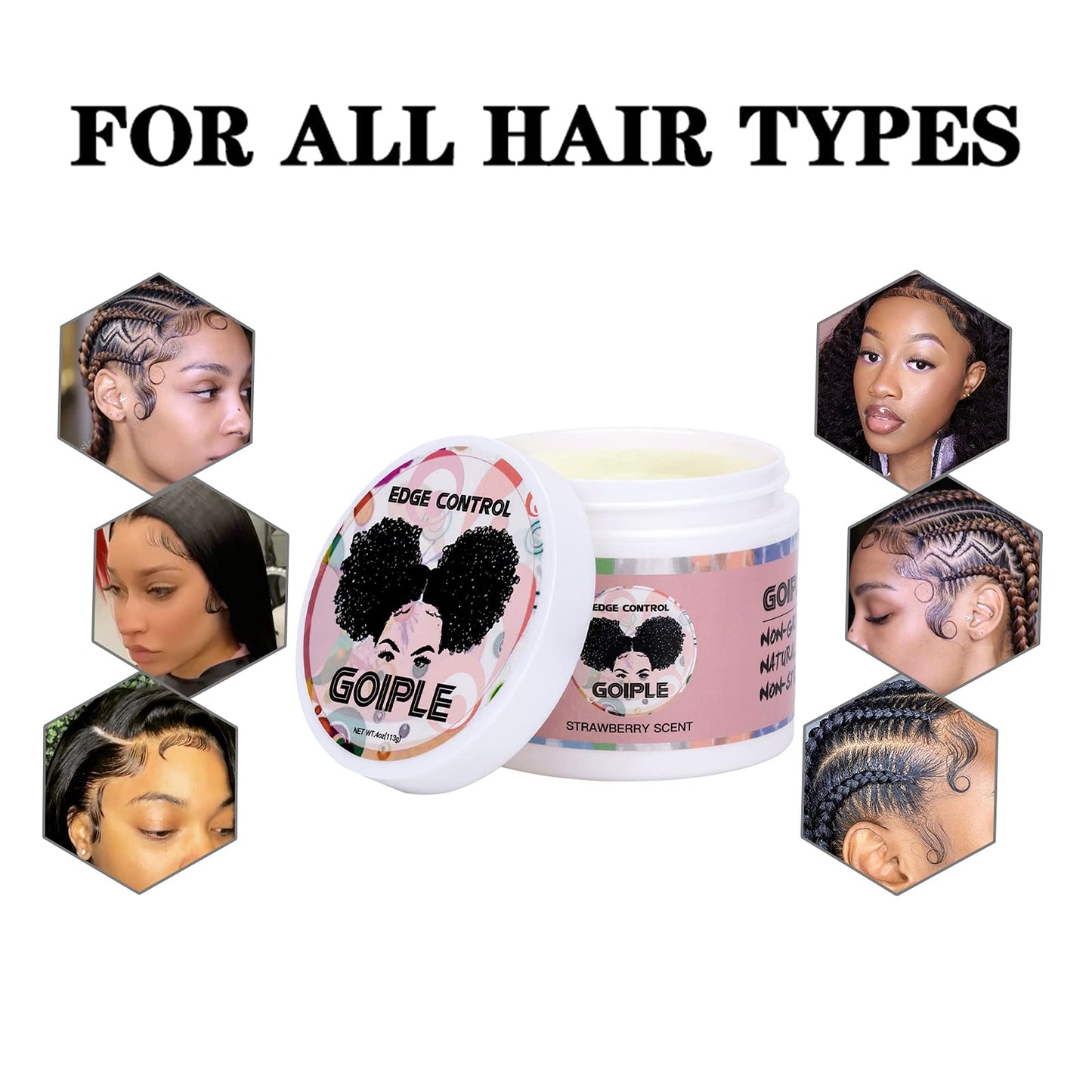 Edge Control Wax for Women – Strong Hold, Non-Greasy Edge Wax Gel for Black Hair, No Flaking or White Residue, Smooth & Shiny, Strawberry Scent, 4oz