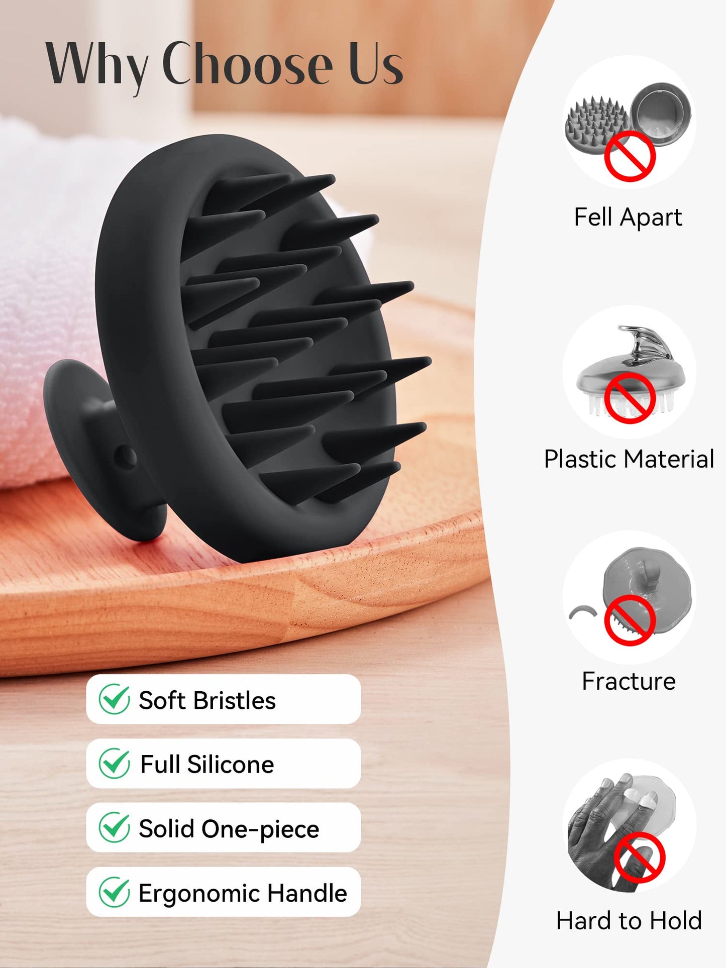 HEETA Scalp Massager Shampoo Brush – Soft Silicone Scalp Scrubber for Hair Growth, Dandruff Removal & Relaxation, Wet & Dry Hair Use, Black