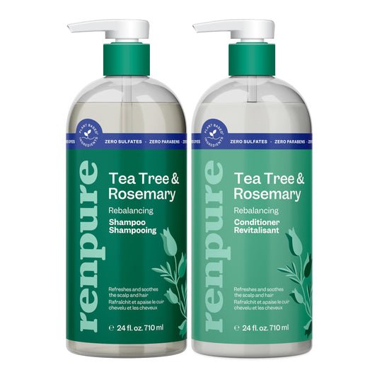 Renpure Tea Tree & Rosemary Shampoo & Conditioner Set | Plant-Based Refreshing Duo for Oily & Normal Hair | Scalp Balance | 24 Fl Oz Each, 2 Pack