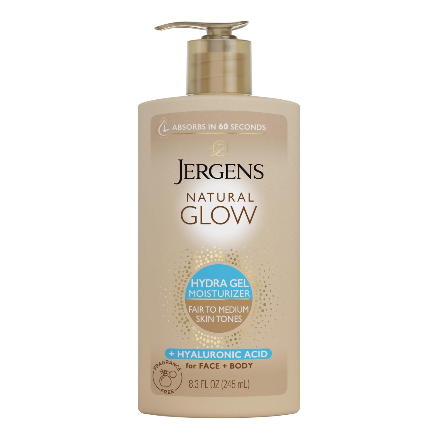 Jergens Natural Glow Hydra Gel Moisturizer with Hyaluronic Acid – Hydrating Self Tanner for Fair to Medium Skin, Fragrance-Free, 8.3 fl oz