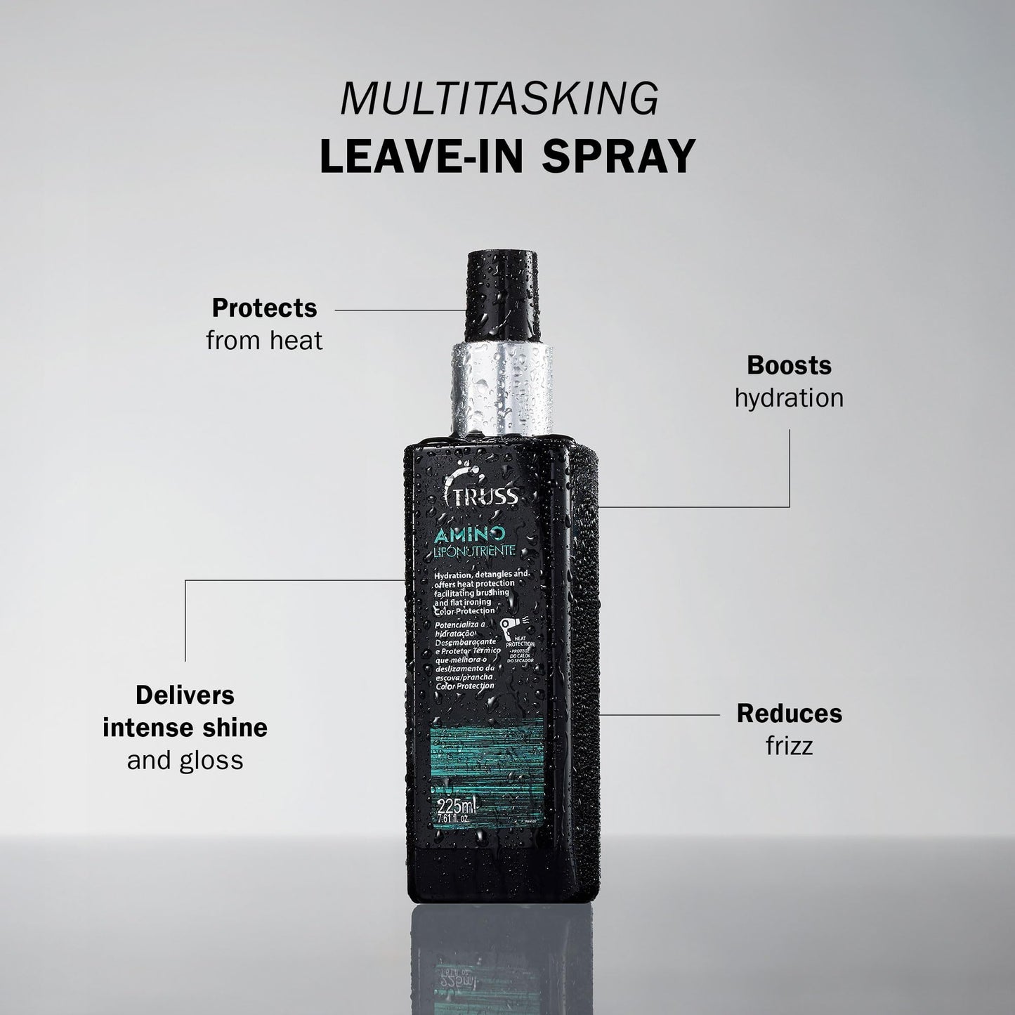 TRUSS Amino Heat Protection Spray - Anti-Frizz Leave-In Hair Spray with Essential Oils & Amino Acids - Hydrating, Color Safe Heat Protectant (7.61 oz)