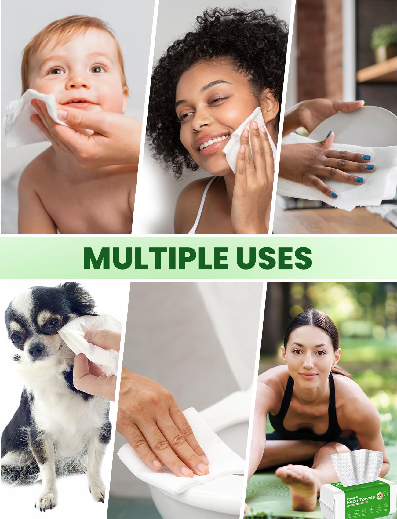 Elvira 100ct Biodegradable Disposable Face Towels – Ultra Soft, Thick, Lint-Free Cleansing Wipes for Sensitive Skin & Makeup Removal