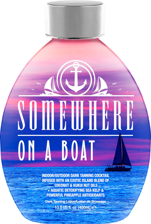 Somewhere On A Boat Tanning Lotion - Indoor/Outdoor Dark Tan Enhancer with Coconut Oil, Pineapple & Shea Butter, No Bronzer, 13.5oz