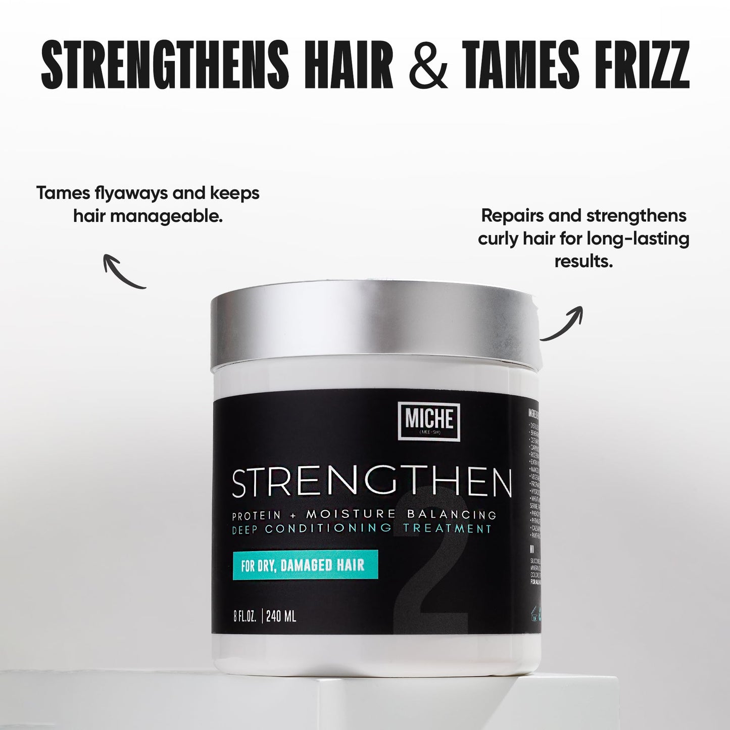 Miche Strengthen Protein Deep Conditioner 8oz – Paraben-Free Hair Mask for Curly, Kinky & Wavy Hair – Breakage Repair, Strengthening & Color Safe