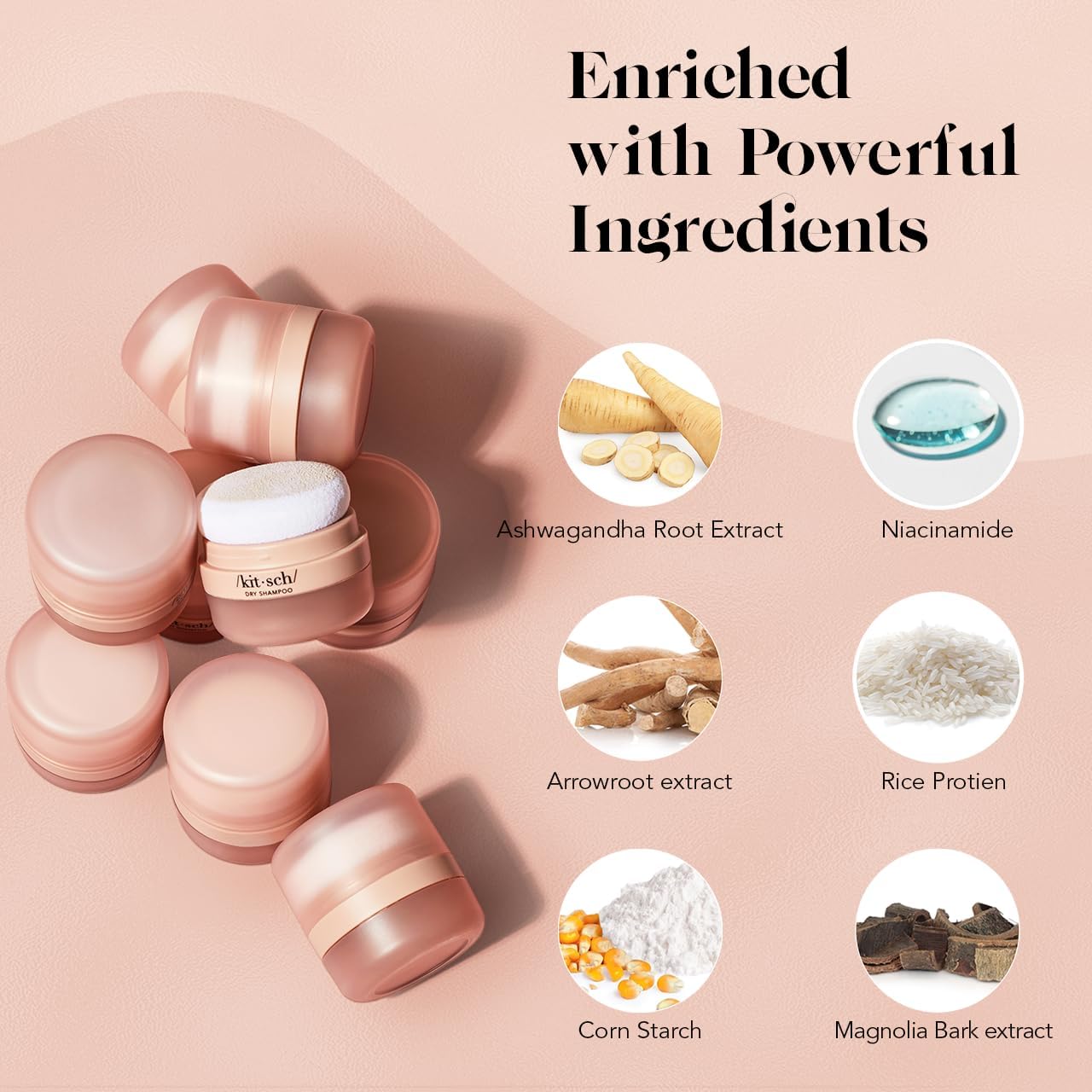 Kitsch Dry Shampoo Powder with Rice Protein – Unscented, Volumizing, No White Cast, Organic, Paraben & Benzene Free, Non-Aerosol for Oily & Light Hair, Travel Size 8g