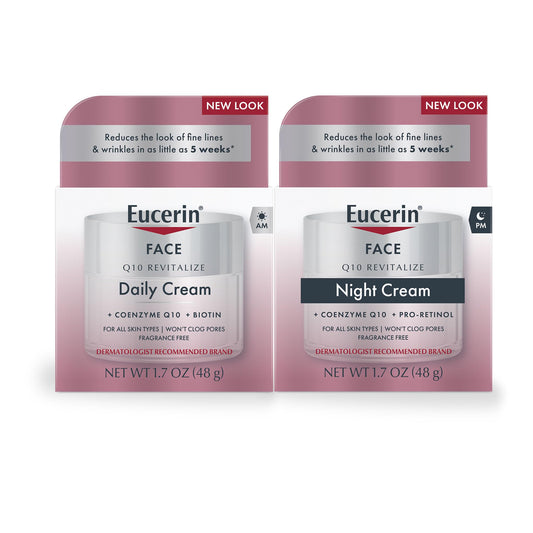 Eucerin Q10 Anti-Wrinkle Face Cream Set – Day Cream with Biotin & Night Cream with Pro-Retinol, Fragrance-Free Moisturizer Duo, 1.7 Oz Each