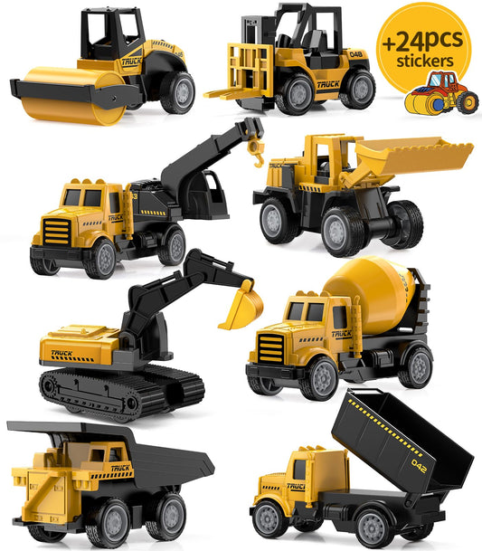 Mini Die-Cast Construction Truck Toys for Kids Ages 3-8 – Dump Truck, Excavator & More with Stickers for Outdoor & Sandbox Play