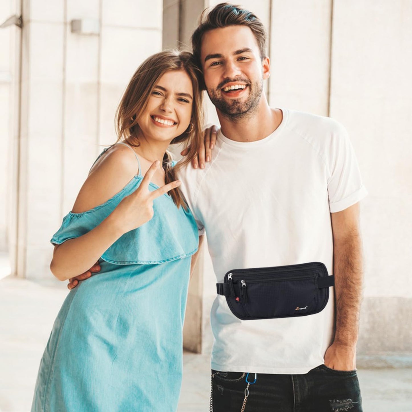 Money Belt - Passport Holder Security Hidden Slim Travel Wallet Fanny Pack with RFID Blocking - Black