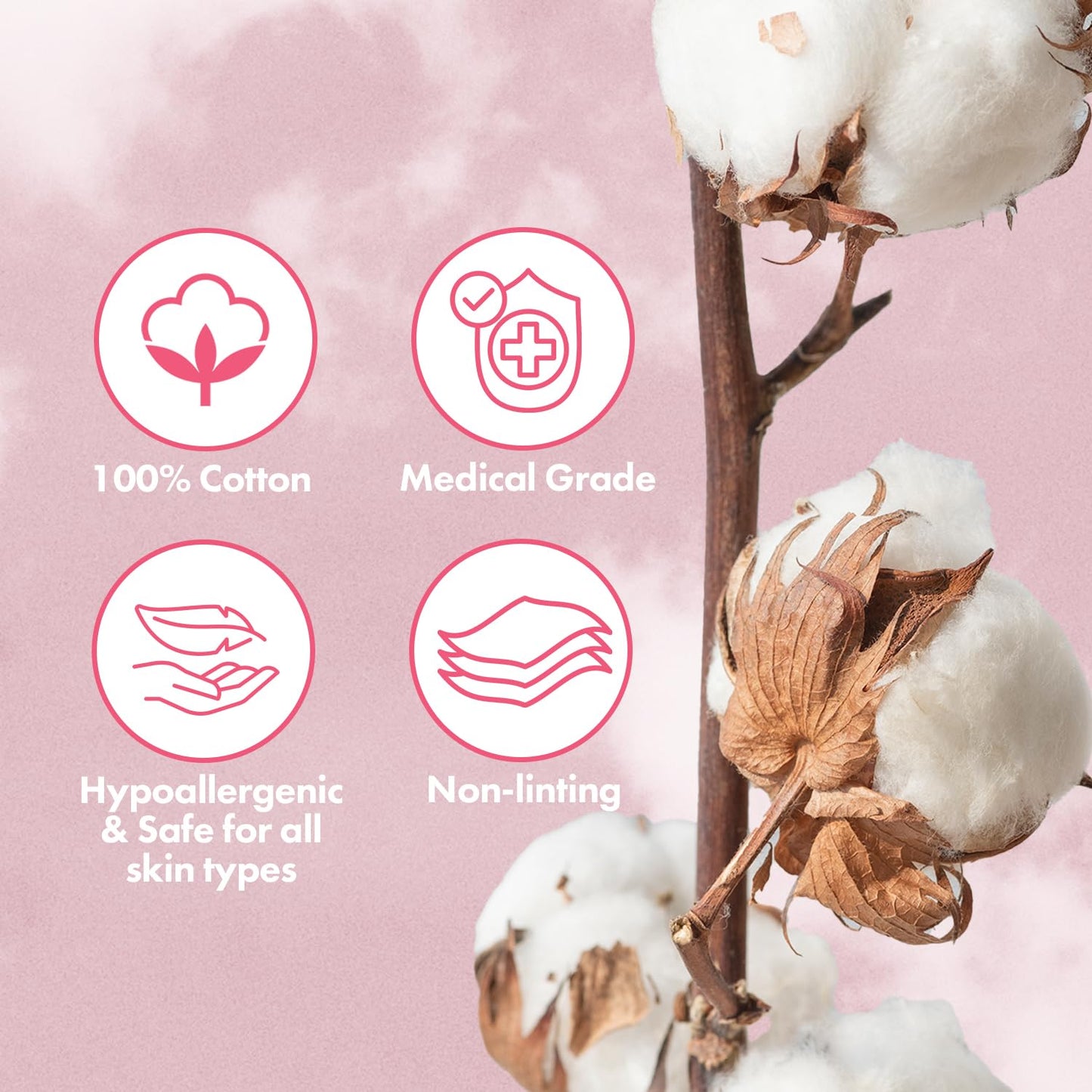 Intrinsics Petite Silken Wipes, 200 Count – 2x2" 4-Ply Lint-Free Hypoallergenic Cotton Pads for Makeup, Skincare, Nails & Spa