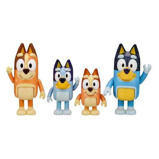 Bluey Family Figure Pack of 4, Robust Poseable Character Toys with Bingo, Chilli, and Bandit Figures, Toddler-Sized Animal Figurines for Kids Ages 3+