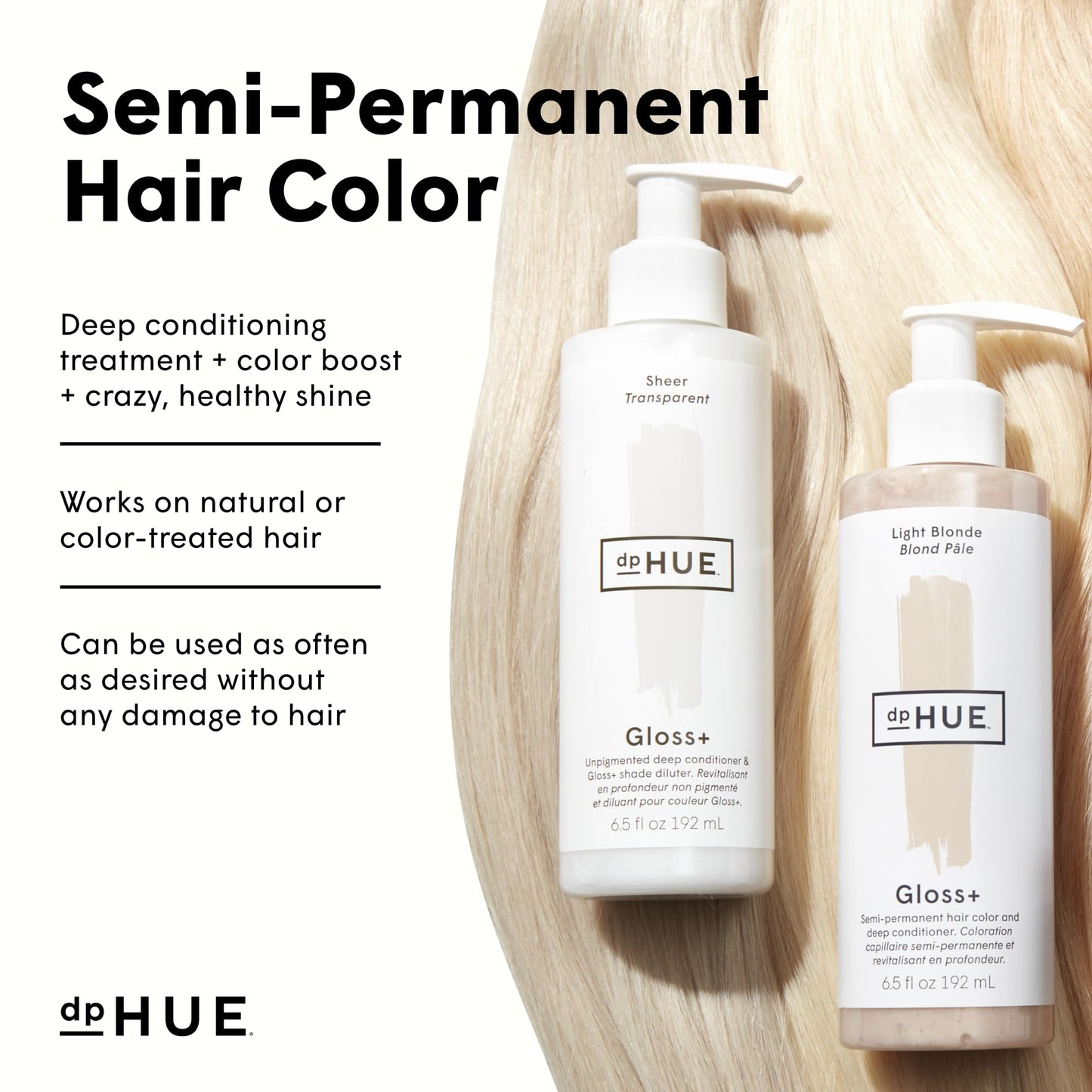 dpHUE Gloss+ Light Blonde, 6.5 oz – Semi-Permanent Hair Color & Deep Conditioner, Lasts Up to 8 Washes, Vegan, Paraben & Sulfate Free