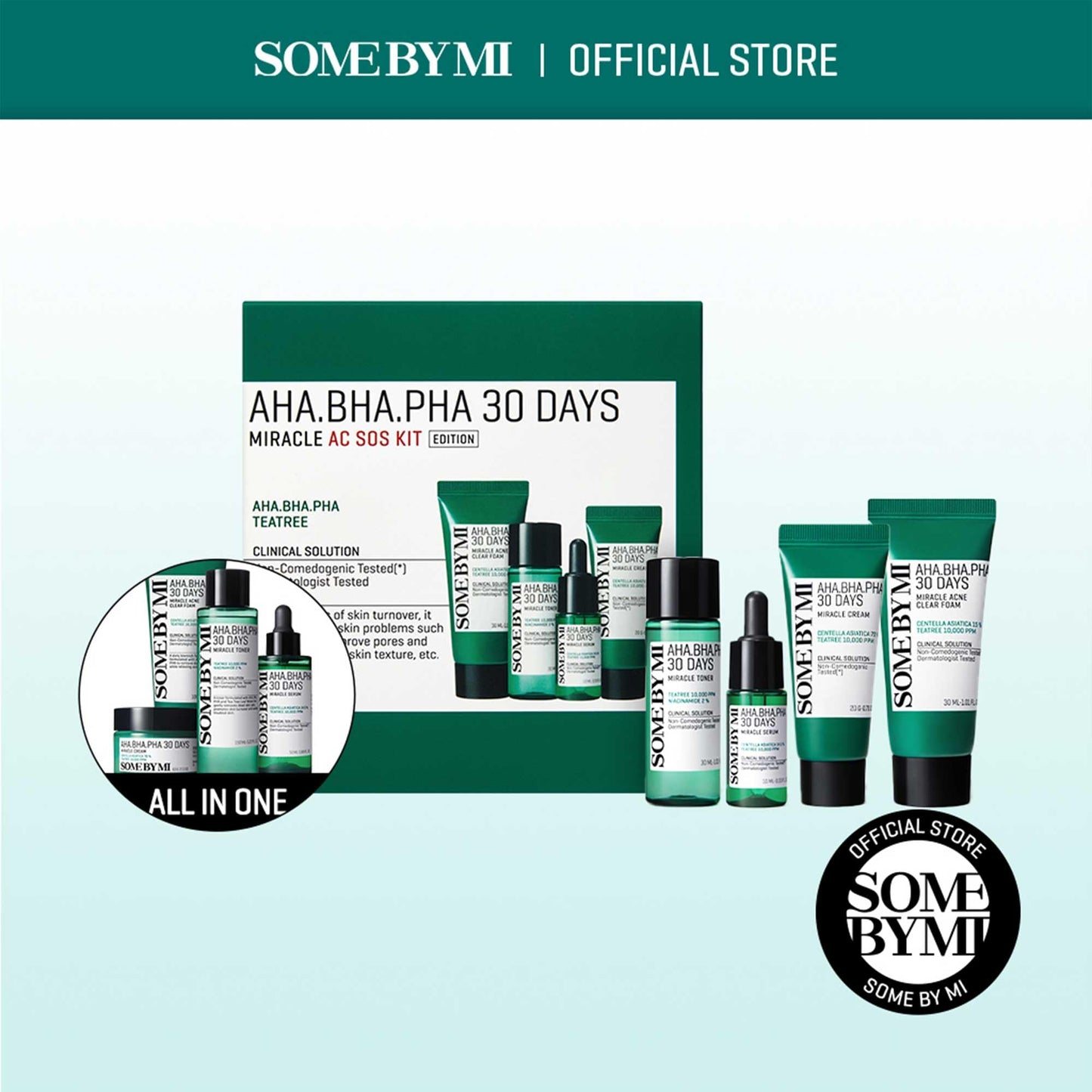 SOME BY MI AHA BHA PHA 30 Days Miracle AC SOS Kit – Exfoliating Korean Skin Care Set with Toner, Serum, Cream & Foam for Oily, Acne-Prone Skin