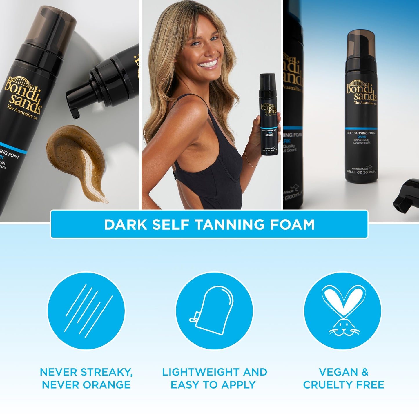 Bondi Sands Dark Self Tanning Foam + Application Mitt | Includes Lightweight Sunless Foam + Reusable Mitt for a Flawless Finish ($30 Value)