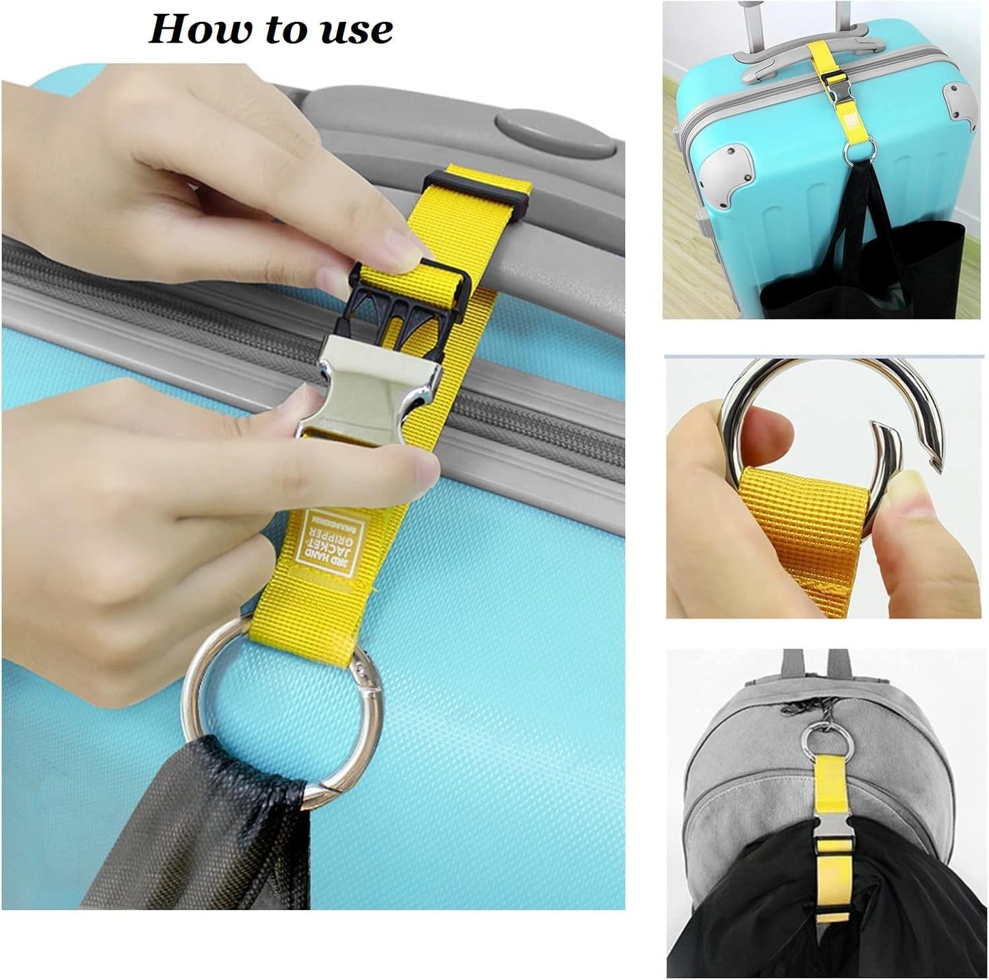 2PCS Add-a-Bag Luggage Straps – Heavy Duty Suitcase Belt Jacket Gripper for Carry-On, Extra Bags & Travel Accessories (Black)