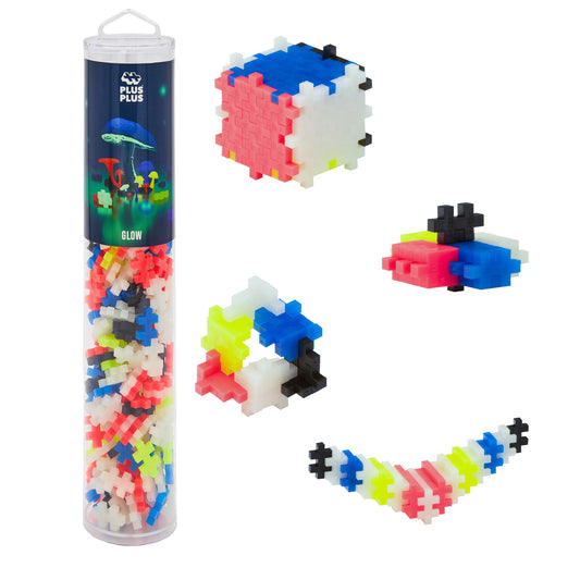 Plus Plus 240 Piece Interlocking Building Blocks for Kids, Open Ended Connecting Toys, Stem Bin Classroom Mini Manipulatives - Glow in Dark Play Tube