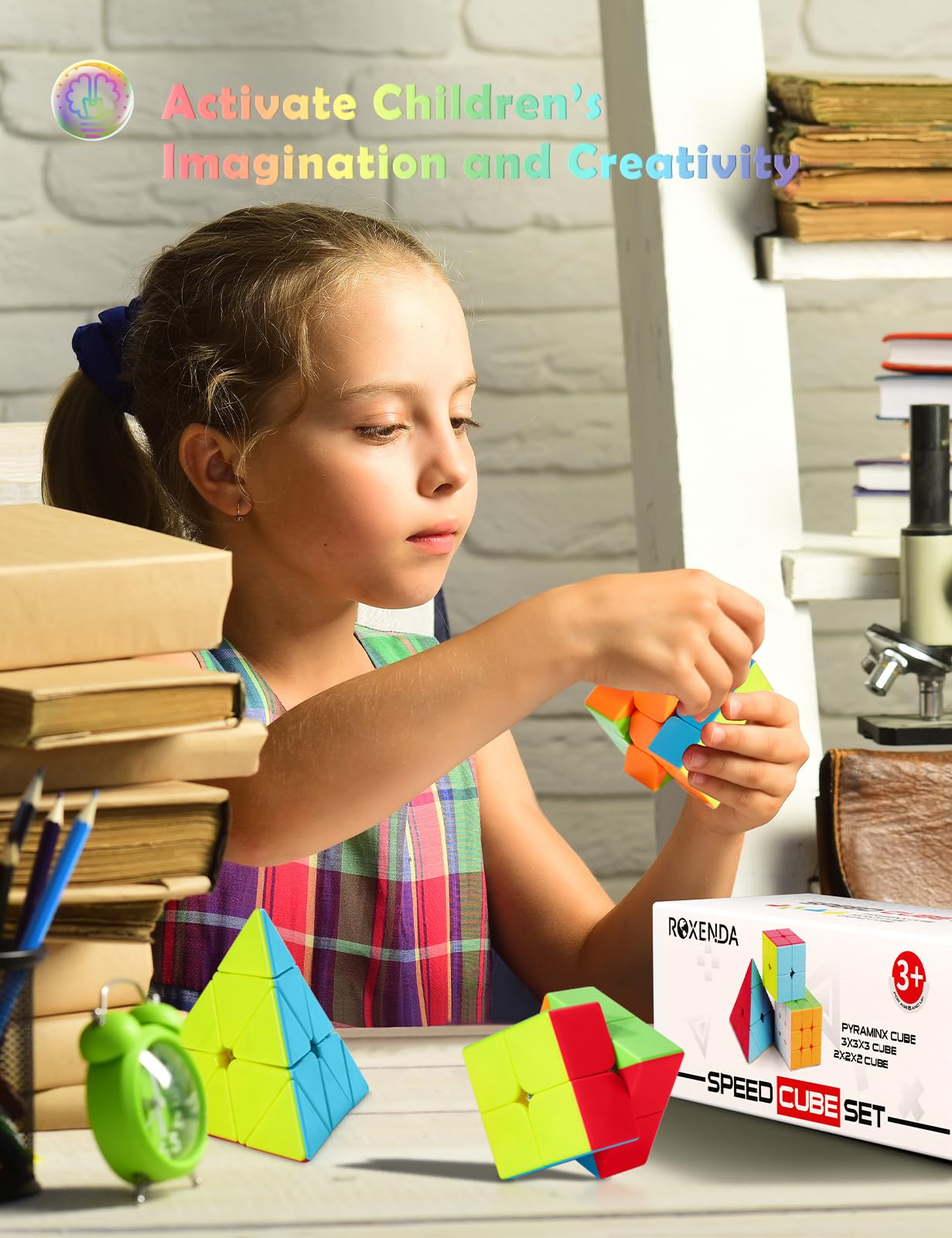 ROXENDA Speed Cube Set, Magic Cube Set of 2x2x2 3x3x3 Pyramid Cube Smooth Puzzle Cube (Stickerless)