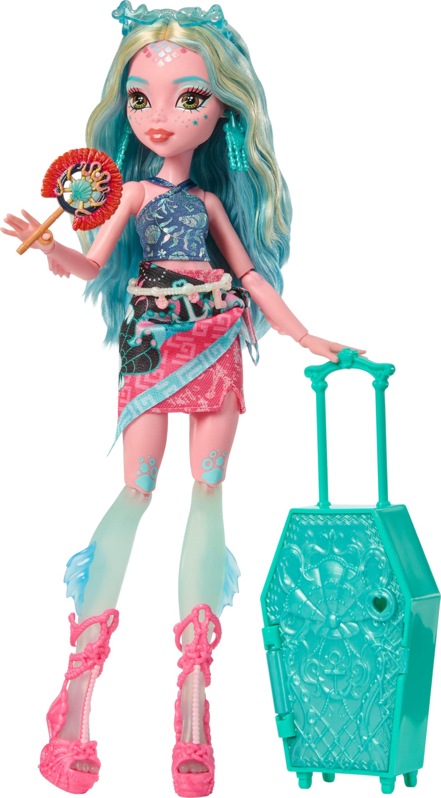 Monster High Skulltimate Secrets Lagoona Blue Doll and Accessories Set, Destination: Gore-geous Oasis with Suitcase and 19+ Surprises Like Clothes