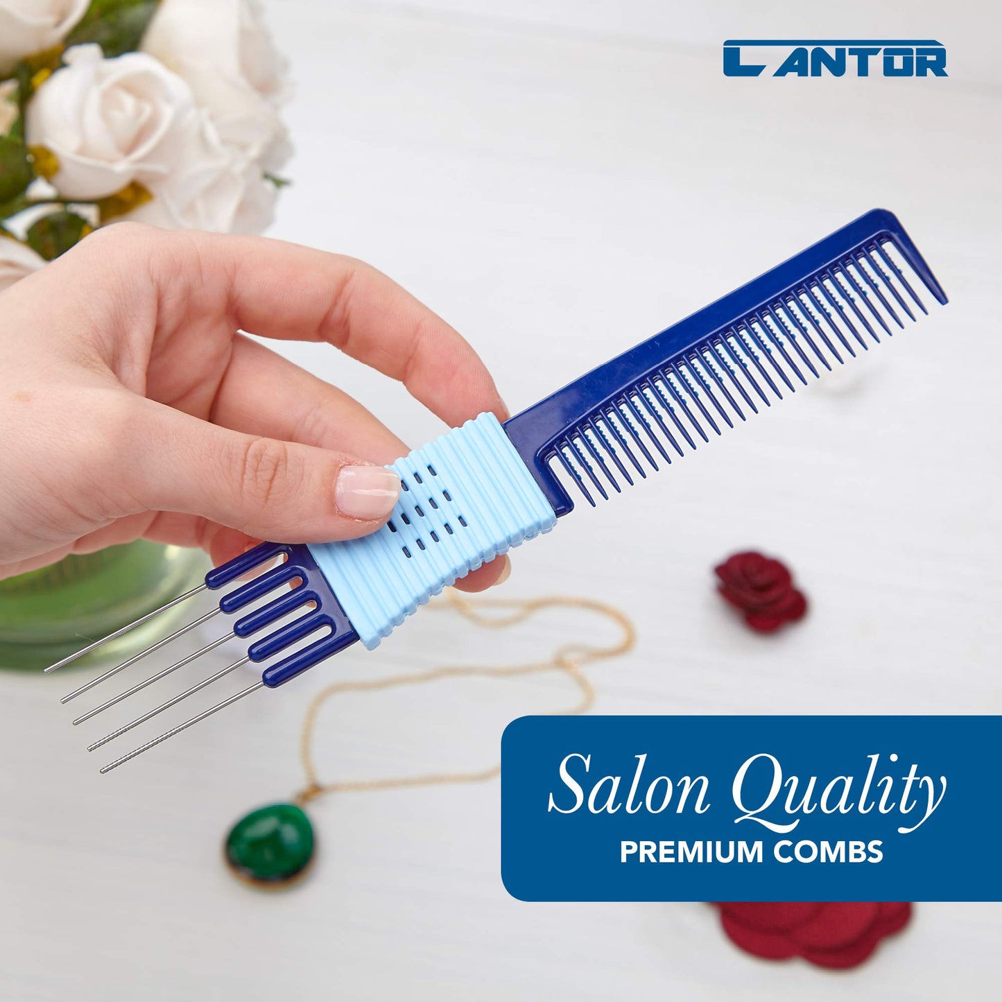 Cantor Lift Teasing Comb and Hair Pick 2 Pack, Stainless Steel Lifts - Anti Static Comb For All Hair Types
