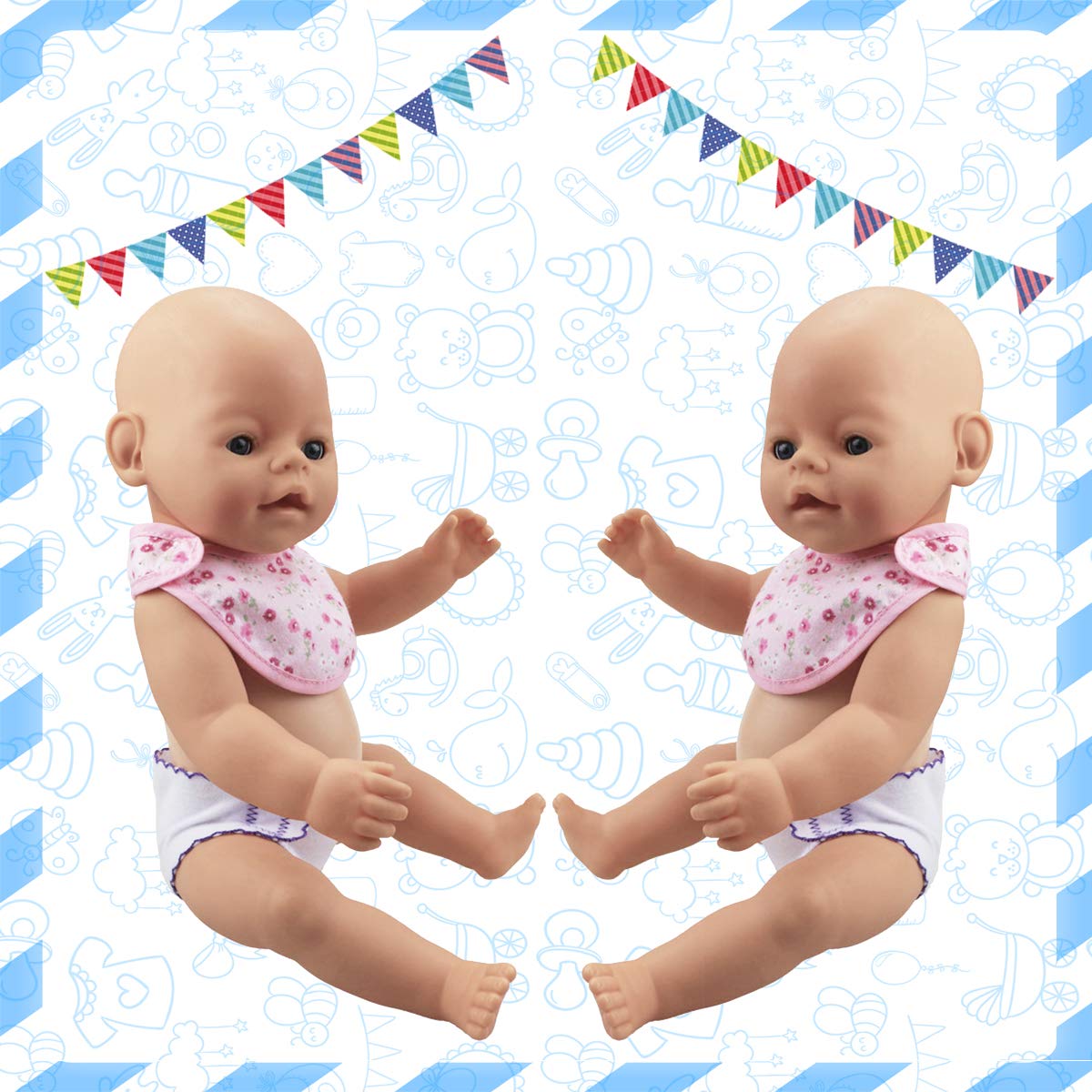 DC-BEAUTIFUL 4 Pcs Diapers, Underwear and 2 Pcs Bibs for 14-18 Inch Baby Dolls, Suitable for Infant Baby Girls Boys