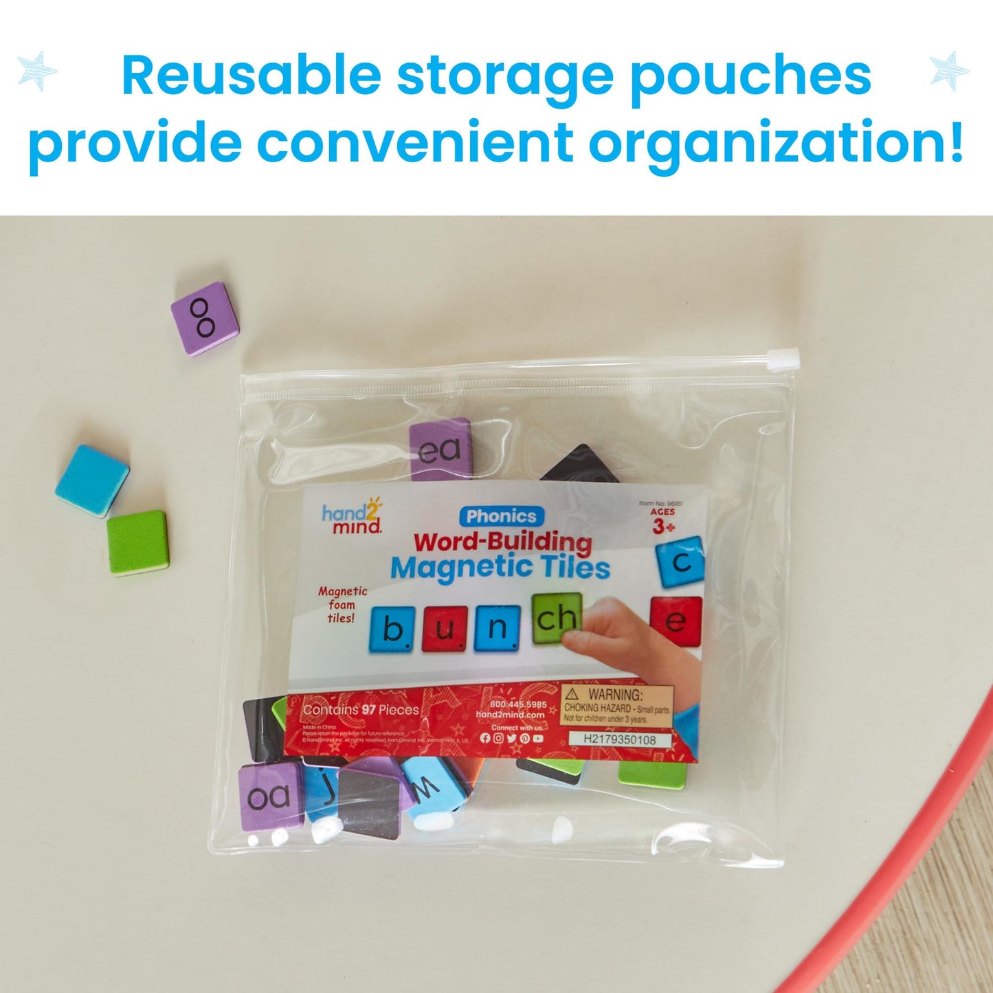 hand2mind Phonics Magnetic Letter Tiles, Word-Building & Letter Recognition for Kindergarten, Phonics, Phonemic Awareness (Set of 6)