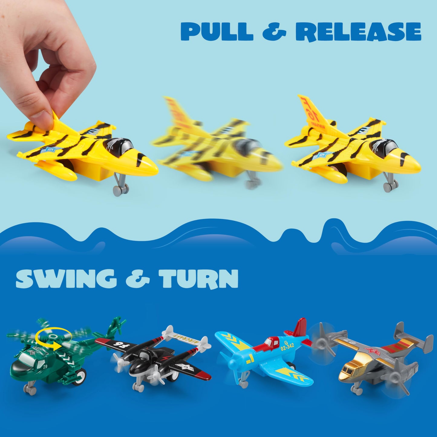 JOYIN 16-Piece Pull Back Airplane Toy Set for Kids 3+ – Includes Helicopter, Fighter, Bomber & Biplane Models, Classroom & Birthday Gifts