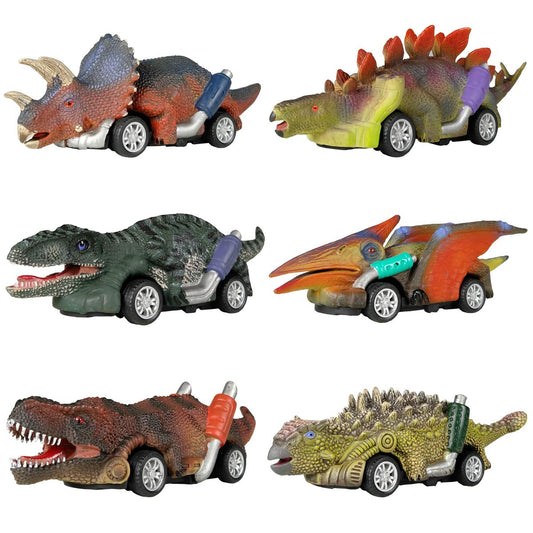 DINOBROS 6-Pack Dinosaur Pull Back Cars Toy Set for Toddlers & Kids Ages 3+ | T-Rex & Dino Vehicles, Fun Dinosaur Games for Boys & Girls