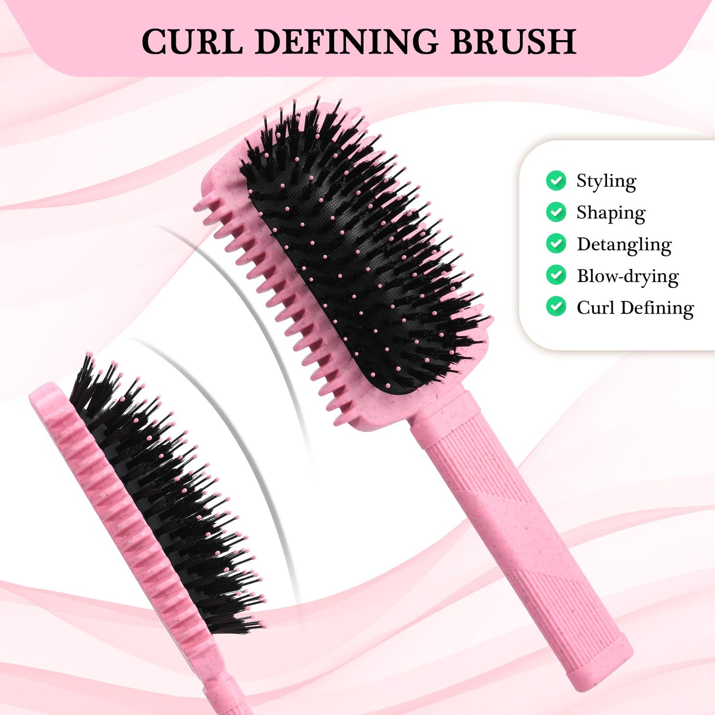 Auhrjomra Curl Defining Brush Pink – Volumizing Curly Hair Brush for Detangling, Shaping & Styling Curls, Waves & Coils, Reduces Frizz