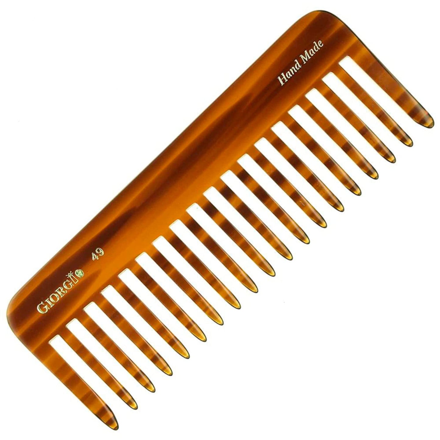 Giorgio G49 Large 5.75" Wide Tooth Detangling Comb for Thick, Curly & Wavy Hair – Handmade Cellulose, Saw-Cut & Polished Tortoise Shell
