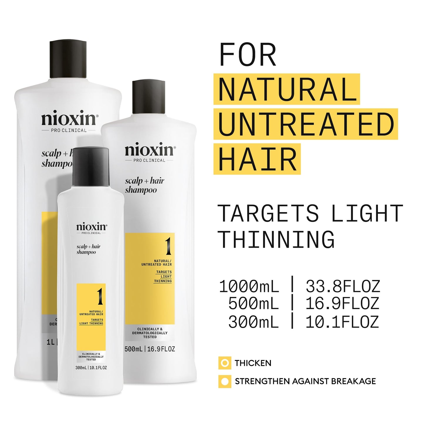 Nioxin Scalp + Hair Thickening System 1 Shampoo| For Natural or Untreated Hair with Light Thinning| With Niacinamide and Biotin| 33.8 Fl oz.