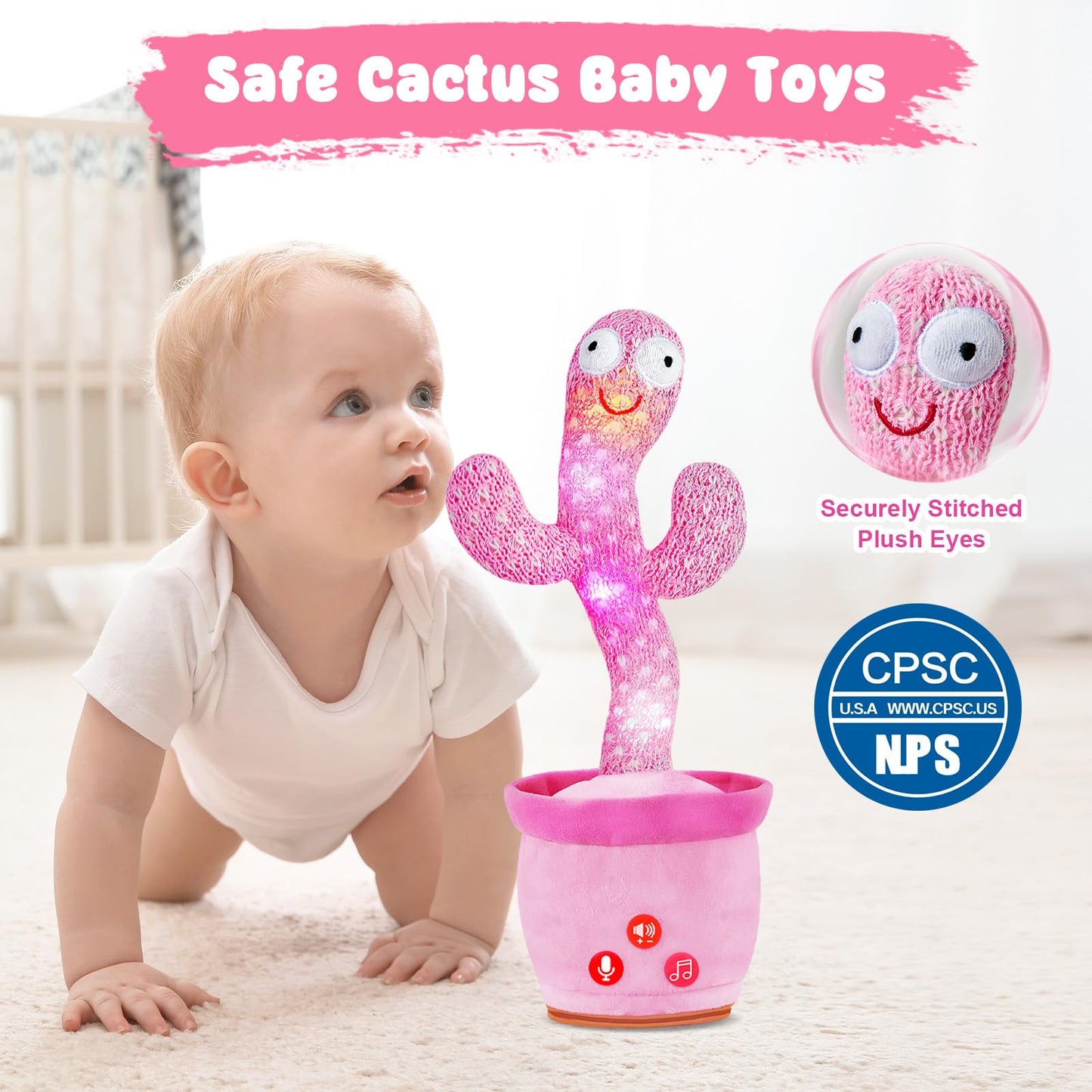 SANJOIN Dancing Talking Cactus Toy – Volume Adjustable, Mimics & Records, Sings English Songs, Tummy Time Baby Toys & Gifts