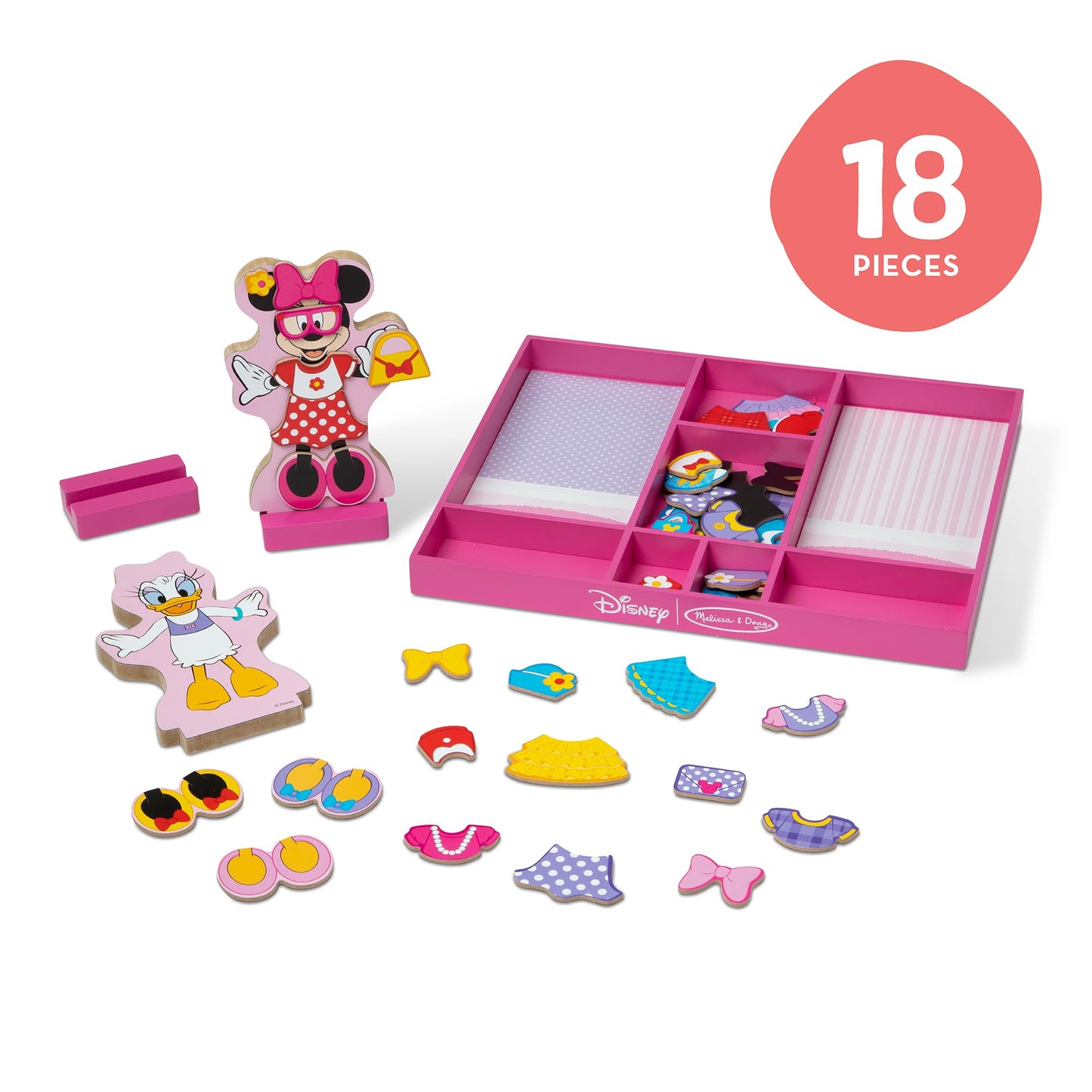 Melissa & Doug Disney Minnie & Daisy Magnetic Dress-Up Wooden Dolls, 40+ Pc Pretend Play Set for Kids 3+