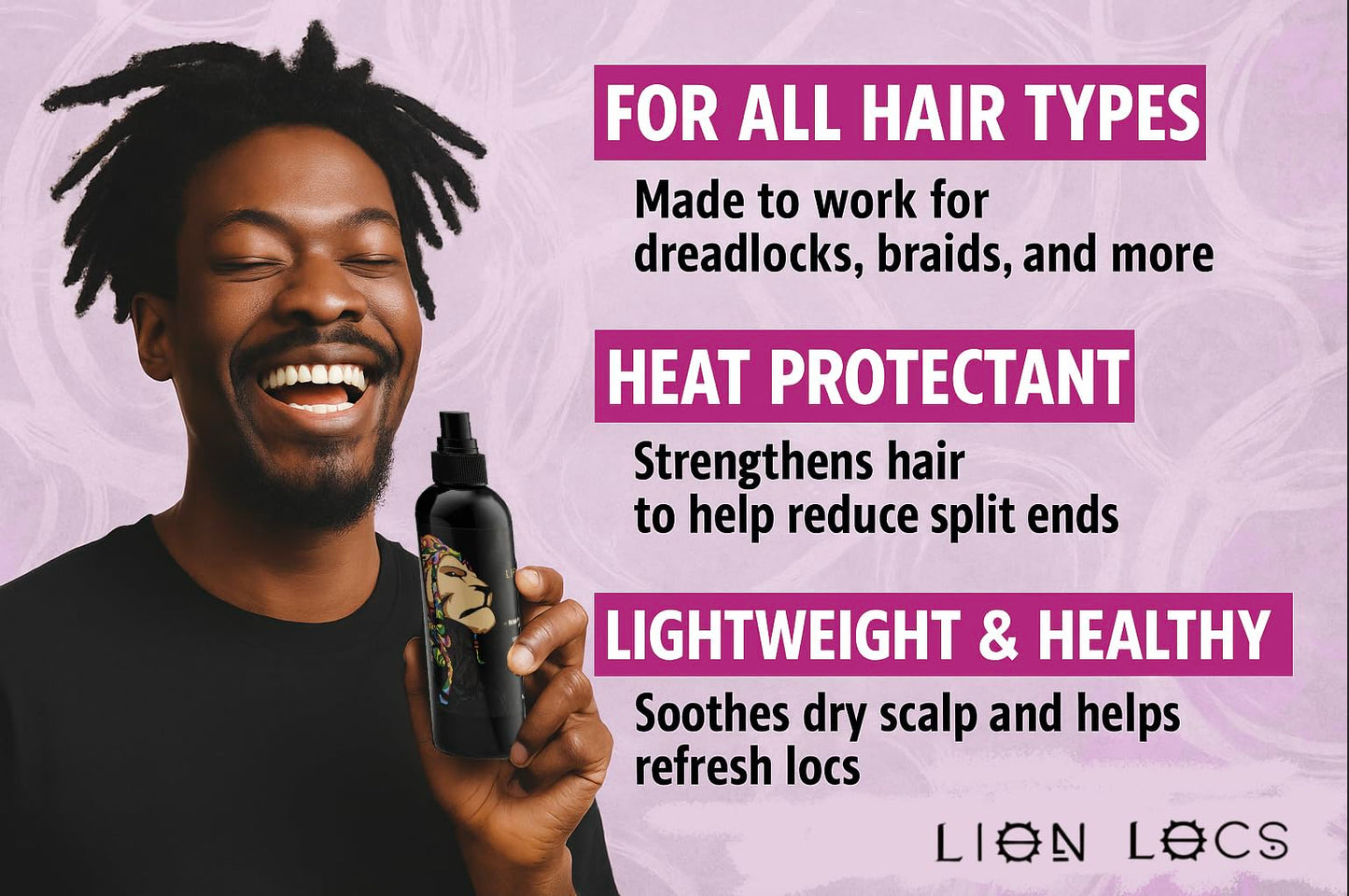 Lion Locs Rosewater Spray for Dreads and Locs - Organic Vegan Conditioner with Aloe, Oils, Vitamins, and Glycerin