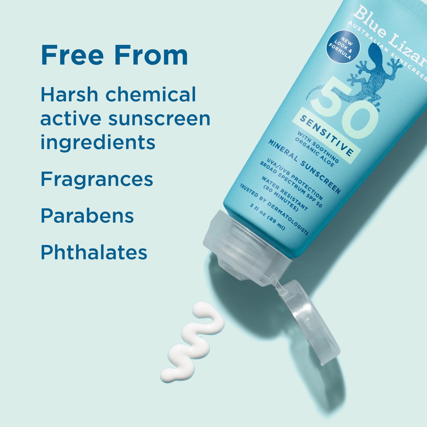 Blue Lizard Sensitive Mineral Sunscreen SPF 50+ - Fragrance-Free, Zinc Oxide, Water Resistant, UVA/UVB Protection, Smart Cap, 3 oz