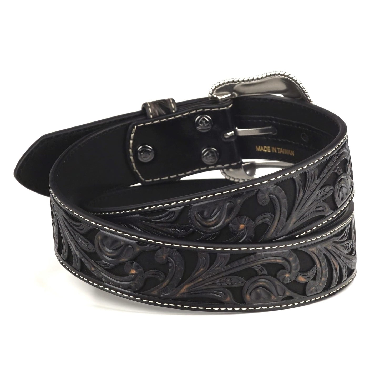 ARIAT Women's Western Floral Embossed Leather Belt, Black, Small