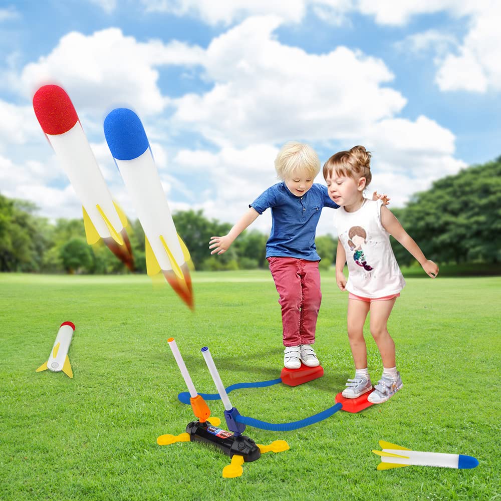 BananMelonBM Kids Rocket Launcher Toy – Foam Jump Rockets, 8 Flashing Rockets, Outdoor Duel Game for Boys & Girls Ages 5-8, STEM Gift