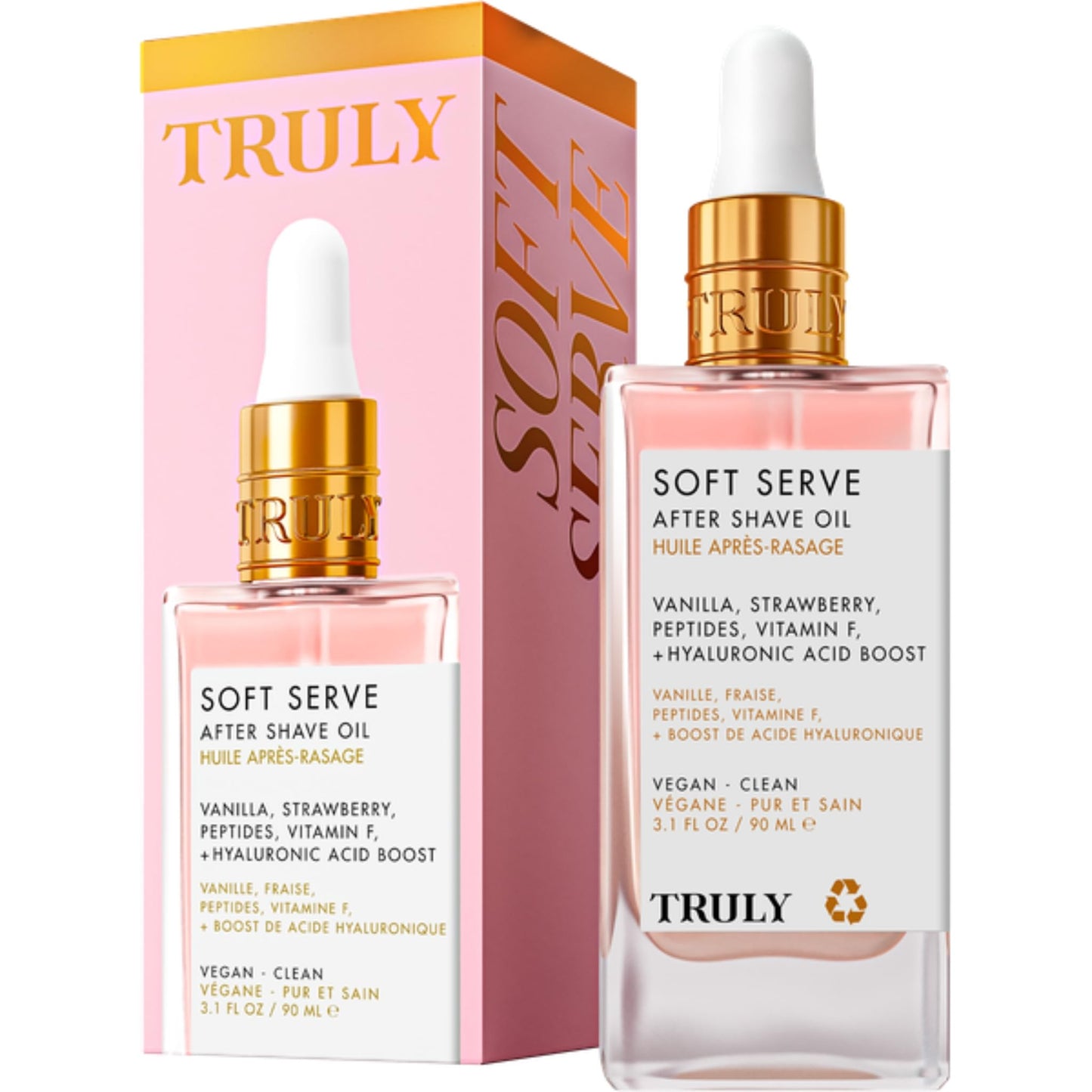 Truly Beauty Soft Serve After Shave Oil – Hydrating, Soothes Irritation & Ingrowns, Peptides & Hyaluronic Acid, Strawberry Vanilla 3.1oz