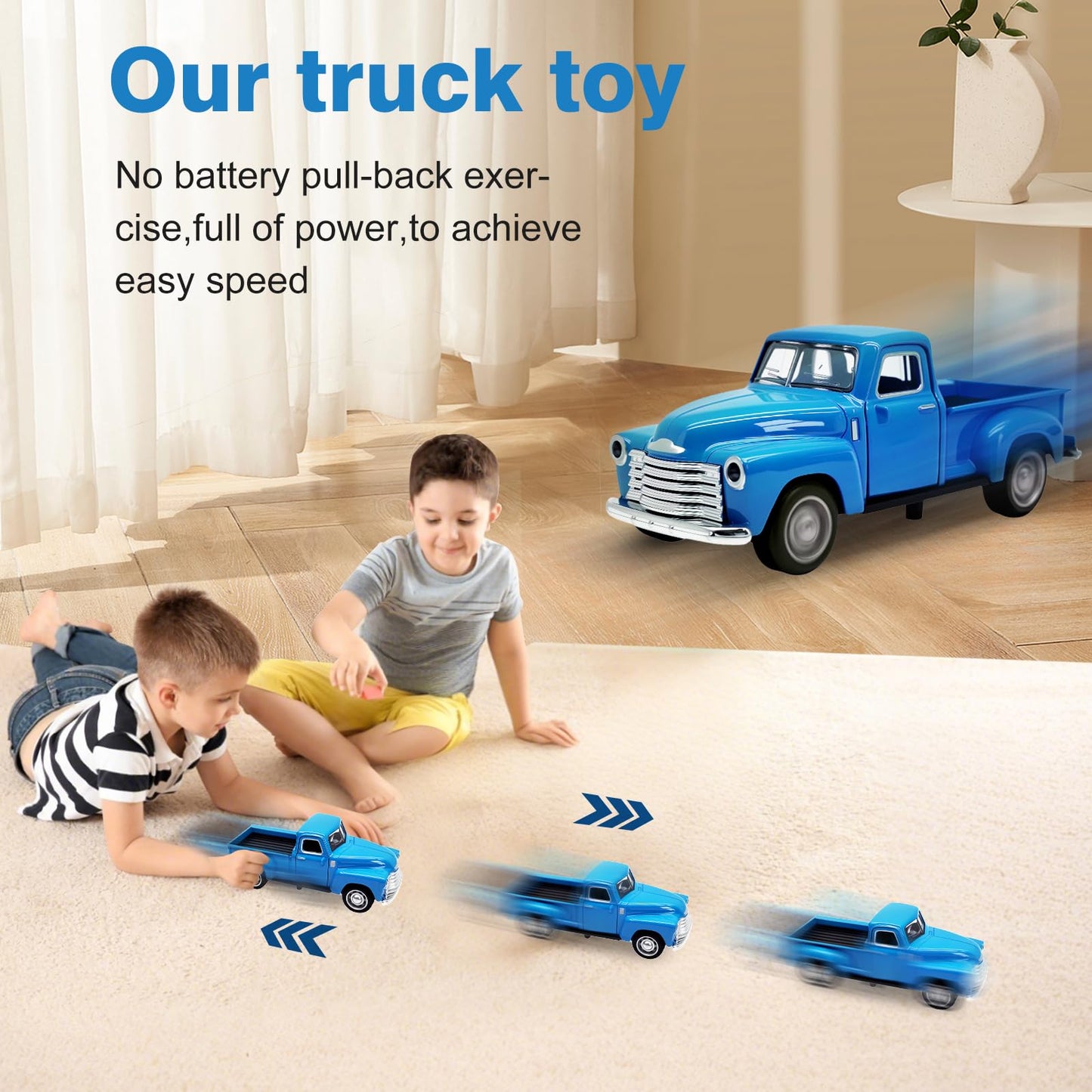 AGSIXZLAN Little Blue Truck Toy for Toddlers 2-8, 1:32 Alloy Driveable Car with Opening Doors – Birthday, Easter & Christmas Gift