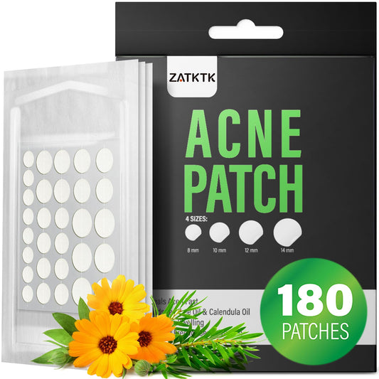 ZATKTK Acne Pimple Patch - 180 Hydrocolloid Spot Patches, 4 Sizes, Tea Tree & Calendula Oil, Invisible Acne Treatment for Face, FSA Eligible