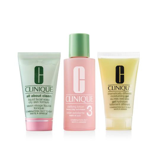 Clinique 3-Step Skincare Gift Set for Oily/Combination Skin – Face Soap, Clarifying Lotion & Dramatically Different Gel, 3 Travel Sizes